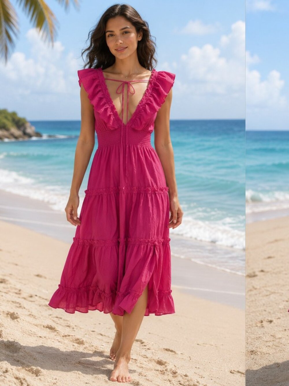 Love The Label Anthropologie Azalea Ruffle V-Neck Maxi Dress Smocked XS/S